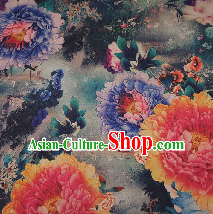 Chinese Classical Peony Pattern Design Brocade Fabric Asian Traditional Hanfu Satin Material