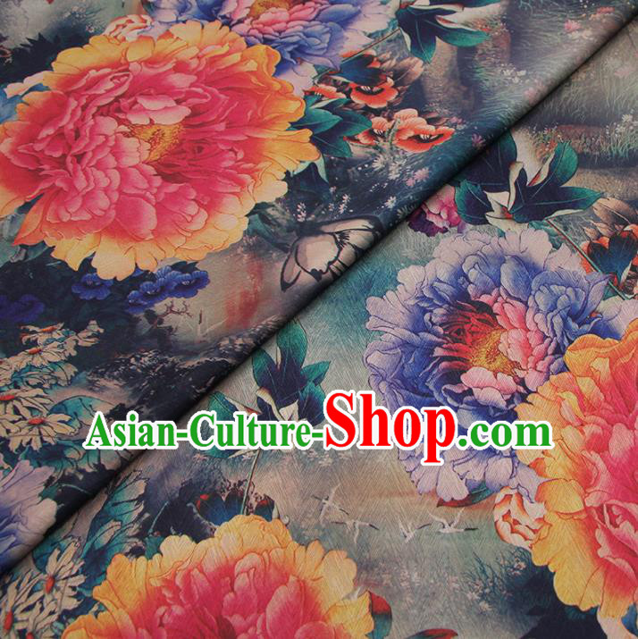 Chinese Classical Peony Pattern Design Brocade Fabric Asian Traditional Hanfu Satin Material