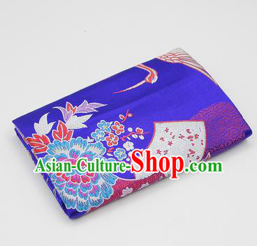 Chinese Classical Crane Plum Pattern Design Royalblue Brocade Fabric Asian Traditional Hanfu Satin Material