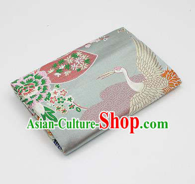 Chinese Classical Crane Plum Pattern Design Light Green Brocade Fabric Asian Traditional Hanfu Satin Material
