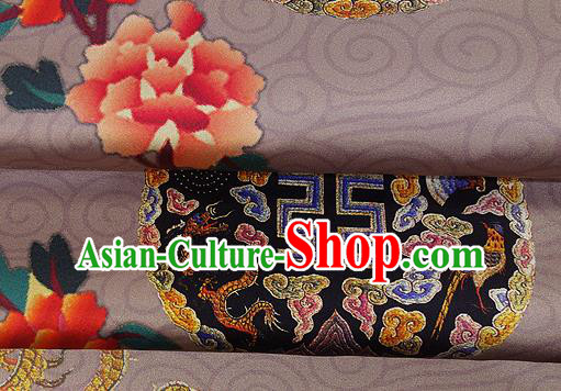 Chinese Classical Dragon Peony Pattern Design Light Brown Silk Fabric Asian Traditional Hanfu Mulberry Silk Material