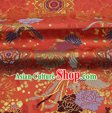 Chinese Classical Phoenix Peony Pattern Design Red Brocade Fabric Asian Traditional Hanfu Satin Material