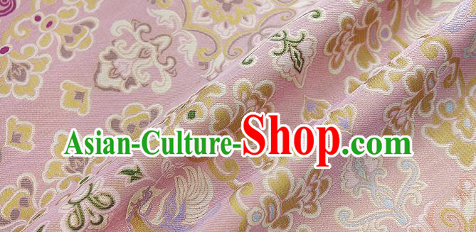 Chinese Classical Flowers Bird Pattern Design Pink Silk Fabric Asian Traditional Hanfu Mulberry Silk Material
