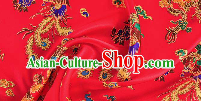 Chinese Classical Dragon Phoenix Pattern Design Red Silk Fabric Asian Traditional Hanfu Mulberry Silk Material