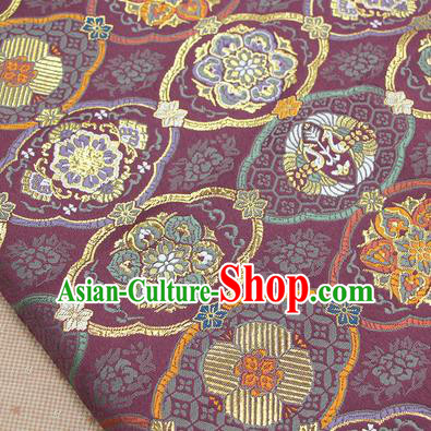 Asian Japanese Traditional Pattern Design Purple Brocade Fabric Tapestry Satin