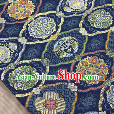 Asian Japanese Traditional Pattern Design Navy Brocade Fabric Tapestry Satin