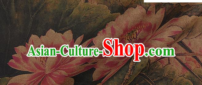 Chinese Classical Lotus Pattern Design Atrovirens Silk Fabric Asian Traditional Hanfu Mulberry Silk Material