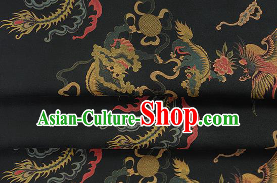 Chinese Classical Phoenix Pattern Design Black Silk Fabric Asian Traditional Hanfu Mulberry Silk Material