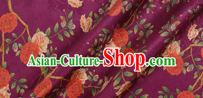 Chinese Classical Roses Pattern Design Purple Silk Fabric Asian Traditional Hanfu Mulberry Silk Material