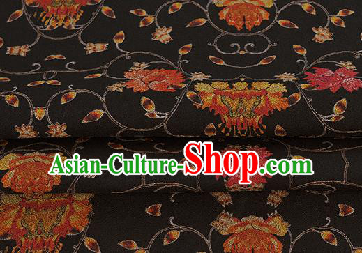 Chinese Classical Twine Lotus Pattern Design Black Silk Fabric Asian Traditional Hanfu Mulberry Silk Material