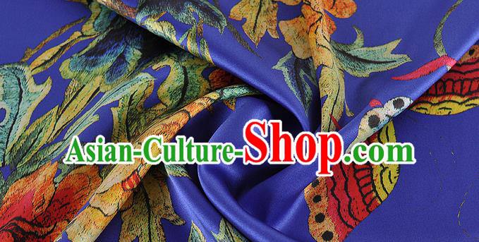 Chinese Classical Peony Butterfly Pattern Design Royalblue Silk Fabric Asian Traditional Hanfu Mulberry Silk Material