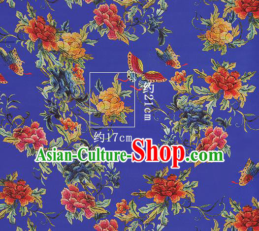 Chinese Classical Peony Butterfly Pattern Design Royalblue Silk Fabric Asian Traditional Hanfu Mulberry Silk Material
