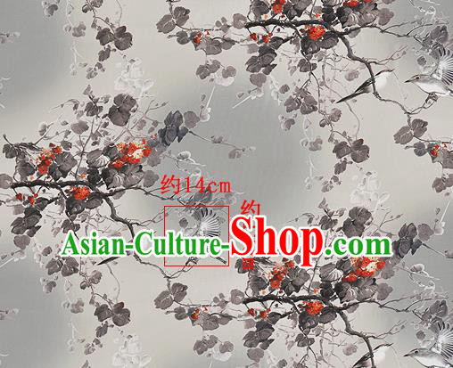 Chinese Classical Leaf Pattern Design Light Grey Silk Fabric Asian Traditional Hanfu Mulberry Silk Material