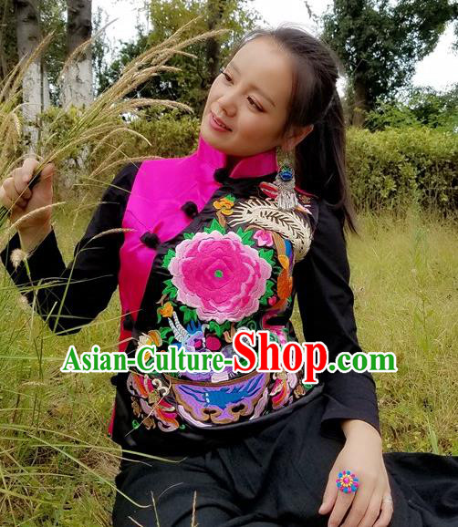 Traditional Chinese Embroidered Peony Rosy Vest Handmade National Upper Outer Garment Costume for Women