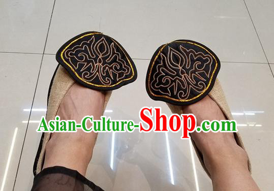 Traditional Chinese Handmade Ethnic Embroidered Beige Flax Shoes National Shoes Hanfu Shoes for Women