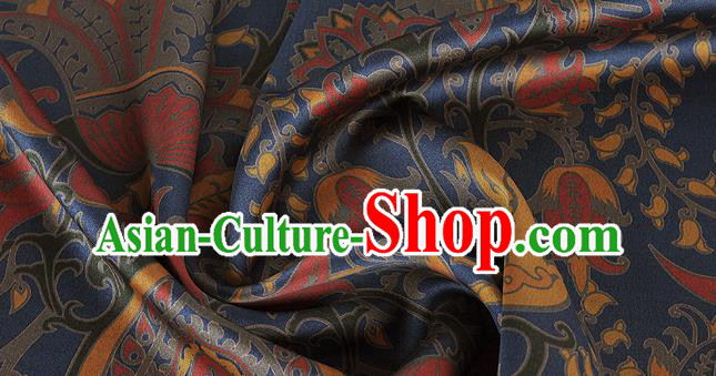Chinese Classical Pattern Design Navy Silk Fabric Asian Traditional Hanfu Mulberry Silk Material