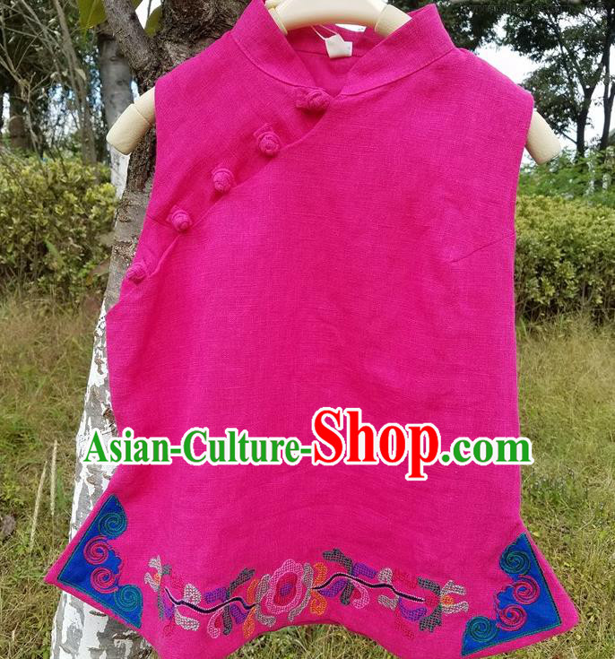 Traditional Chinese Rosy Embroidered Vest Handmade National Costume Upper Outer Garment for Women