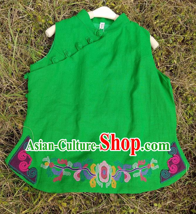 Traditional Chinese Green Embroidered Vest Handmade National Costume Upper Outer Garment for Women
