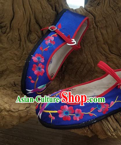 Traditional Chinese Ethnic Embroidered Flower Bird Blue Shoes National Shoes Hanfu Shoes for Women