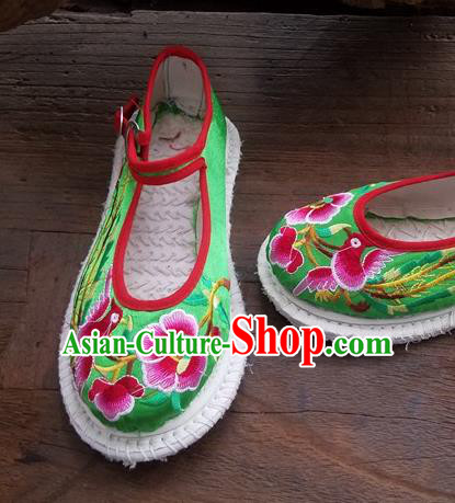 Traditional Chinese Ethnic Embroidered Flower Green Satin Shoes National Shoes Hanfu Shoes for Women