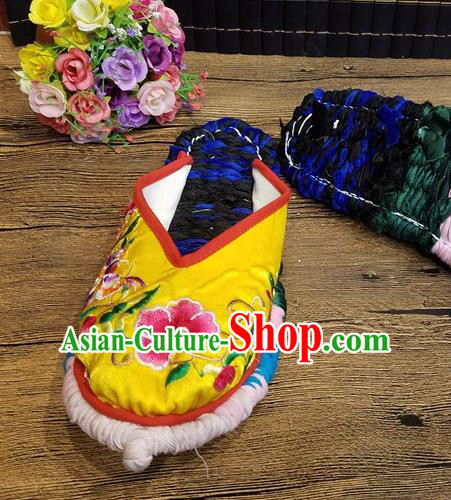 Traditional Chinese Embroidered Flowers Yellow Satin Slippers Handmade Ethnic National Shoes Hanfu Shoes for Women