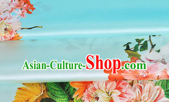 Chinese Classical Flowers Pattern Design Light Blue Silk Fabric Asian Traditional Hanfu Mulberry Silk Material