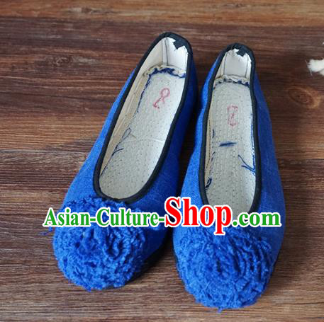 Traditional Chinese Blue Cloth Shoes National Wedding Shoes Hanfu Shoes for Women
