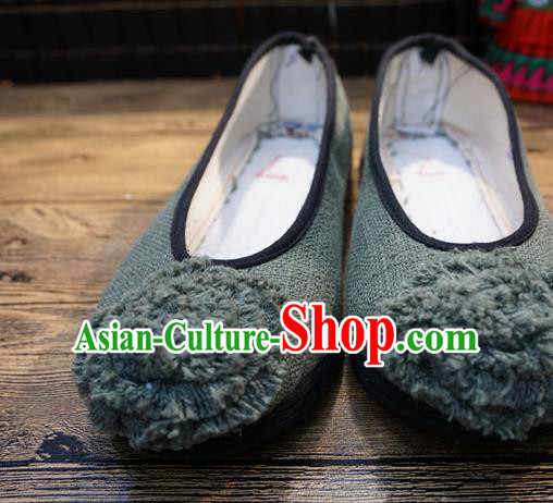 Traditional Chinese Light Green Cloth Shoes National Wedding Shoes Hanfu Shoes for Women