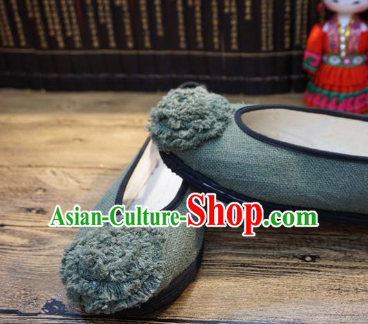 Traditional Chinese Light Green Cloth Shoes National Wedding Shoes Hanfu Shoes for Women