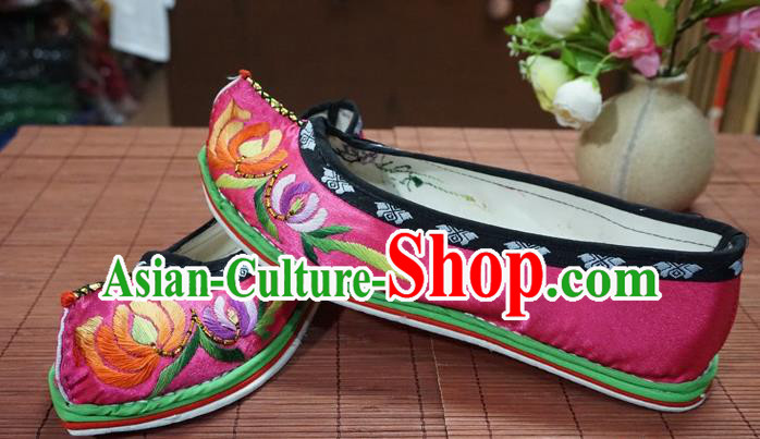 Traditional Chinese Wedding Rosy Embroidered Chrysanthemum Shoes Princess Shoes National Shoes Hanfu Shoes for Women