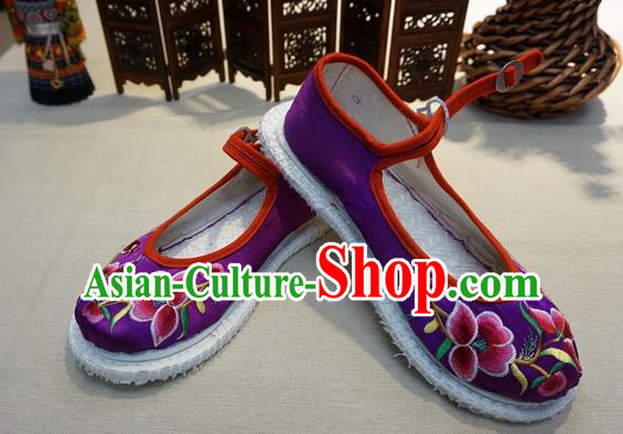 Traditional Chinese Wedding Purple Satin Embroidered Shoes Princess Shoes National Shoes Hanfu Shoes for Women