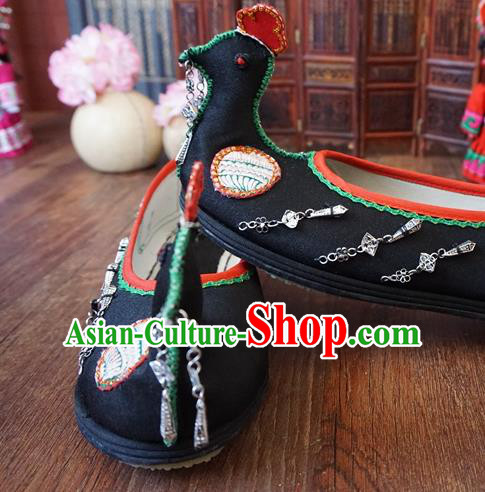 Traditional Chinese Ethnic Black Mandarin Duck Shoes Embroidered Shoes Yunnan National Shoes for Women