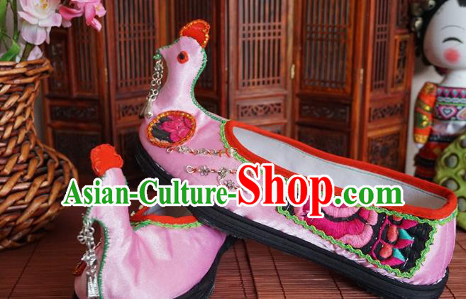 Traditional Chinese Ethnic Pink Mandarin Duck Shoes Embroidered Shoes Yunnan National Shoes for Women