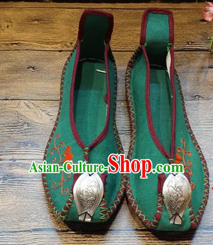 Traditional Chinese Wedding Ethnic Green Shoes Embroidered Shoes Yunnan National Shoes for Women