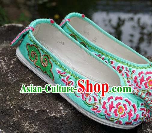 Traditional Chinese Wedding Embroidered Green Shoes National Ethnic Shoes Hanfu Shoes for Women