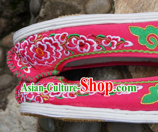 Traditional Chinese Wedding Embroidered Rosy Shoes National Ethnic Shoes Hanfu Shoes for Women