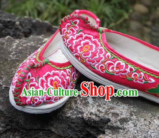 Traditional Chinese Wedding Embroidered Rosy Shoes National Ethnic Shoes Hanfu Shoes for Women