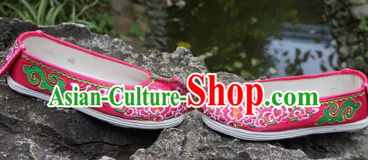 Traditional Chinese Wedding Embroidered Rosy Shoes National Ethnic Shoes Hanfu Shoes for Women