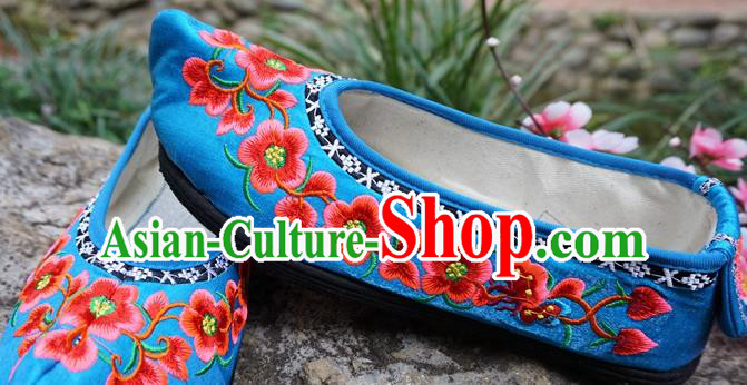 Traditional Chinese Wedding Embroidered Plum Blue Shoes National Ethnic Shoes Hanfu Shoes for Women