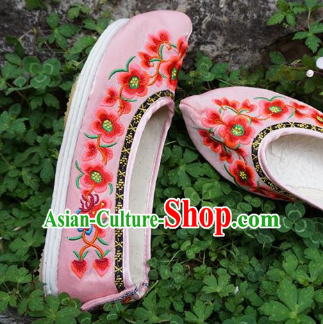 Traditional Chinese Wedding Embroidered Plum Pink Shoes National Ethnic Shoes Hanfu Shoes for Women