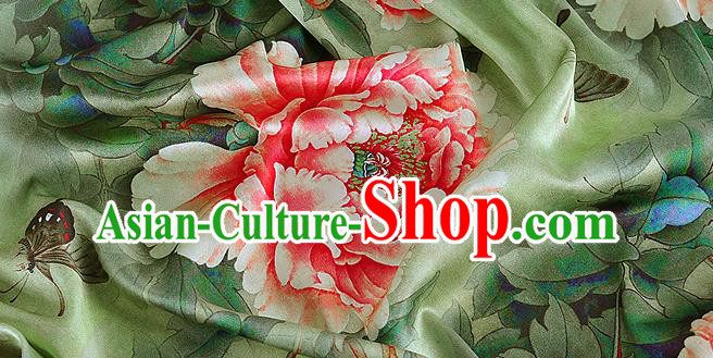 Chinese Classical Peony Pattern Design Light Green Silk Fabric Asian Traditional Hanfu Mulberry Silk Material