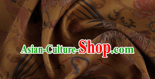 Chinese Classical Phoenix Pattern Design Ginger Silk Fabric Asian Traditional Hanfu Mulberry Silk Material
