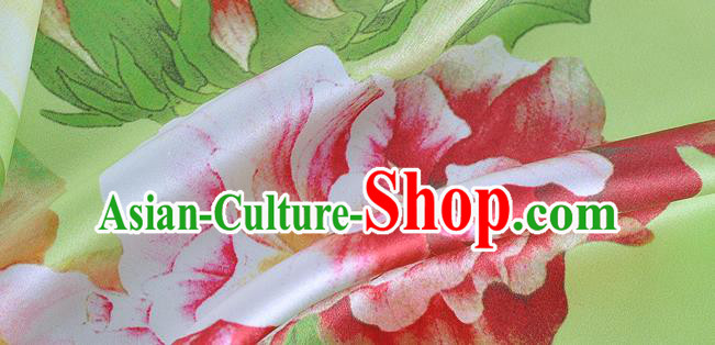 Chinese Classical Hibiscus Pattern Design Light Green Silk Fabric Asian Traditional Hanfu Mulberry Silk Material