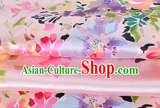 Chinese Classical Flowers Pattern Design Light Pink Silk Fabric Asian Traditional Hanfu Mulberry Silk Material