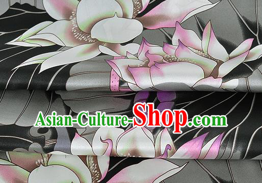 Chinese Classical Lotus Pattern Design Grey Silk Fabric Asian Traditional Hanfu Mulberry Silk Material
