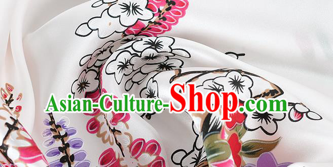 Chinese Classical Orchid Peony Pattern Design White Silk Fabric Asian Traditional Hanfu Mulberry Silk Material