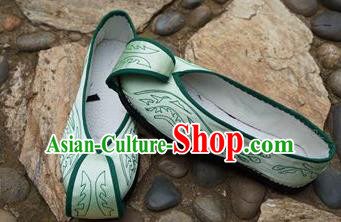 Traditional Chinese Green Embroidered Shoes National Ethnic Wedding Shoes Hanfu Shoes for Women