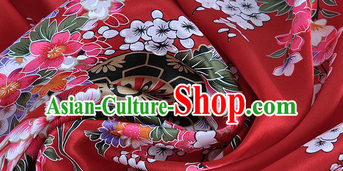 Chinese Classical Orchid Peony Pattern Design Red Silk Fabric Asian Traditional Hanfu Mulberry Silk Material