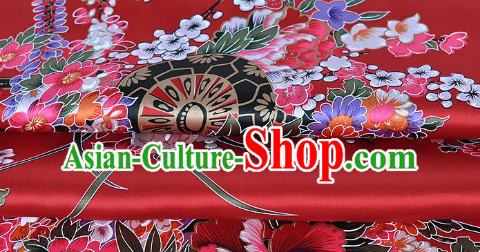 Chinese Classical Orchid Peony Pattern Design Red Silk Fabric Asian Traditional Hanfu Mulberry Silk Material