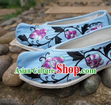 Traditional Chinese Embroidered Grape Blue Shoes National Wedding Shoes Hanfu Shoes for Women